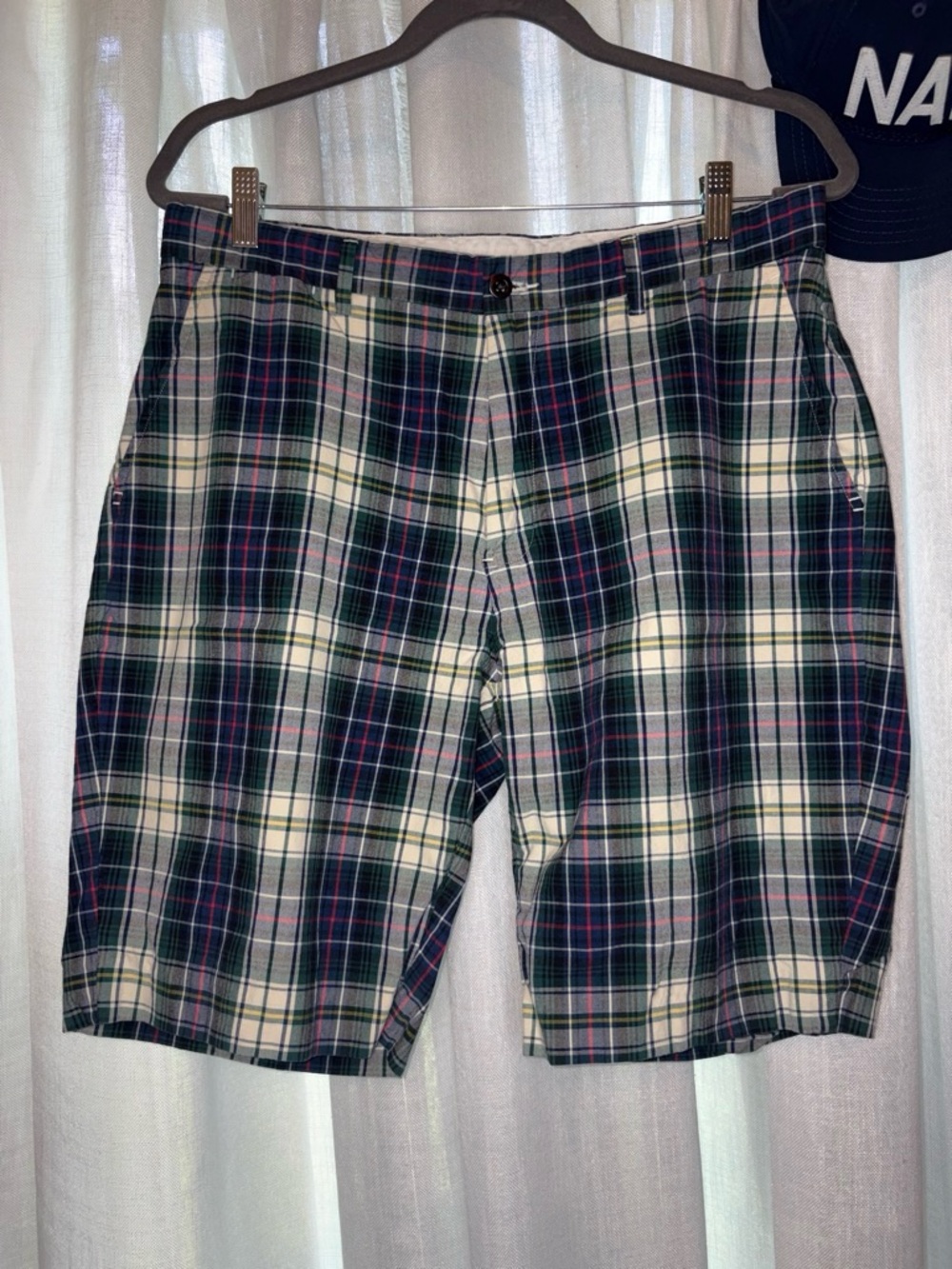 Vintage 2000’s Polo Ralph Lauren Plaid Chino Shorts Green Cream Navy 34 EUC